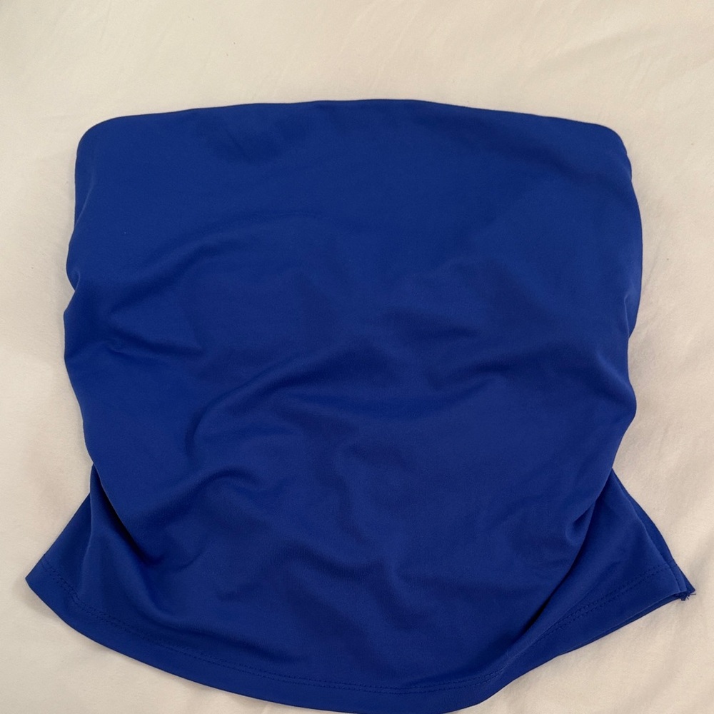 Blue Strapless Top with sinches on side
